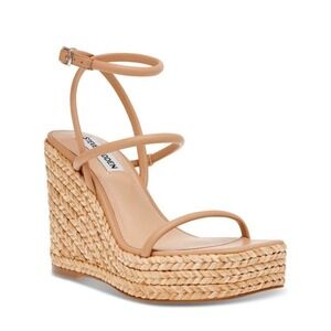 Steve Madden Tan Raffia Wedge Sandals Strappy Espadrille Platform Size 9 NWOB